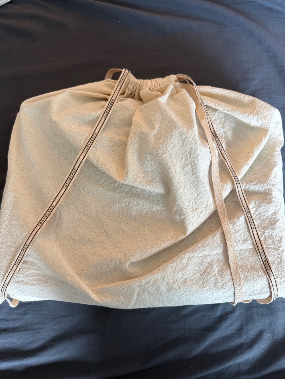 Tory Burch Neutral Cream Drawstring Tote with Branded Straps